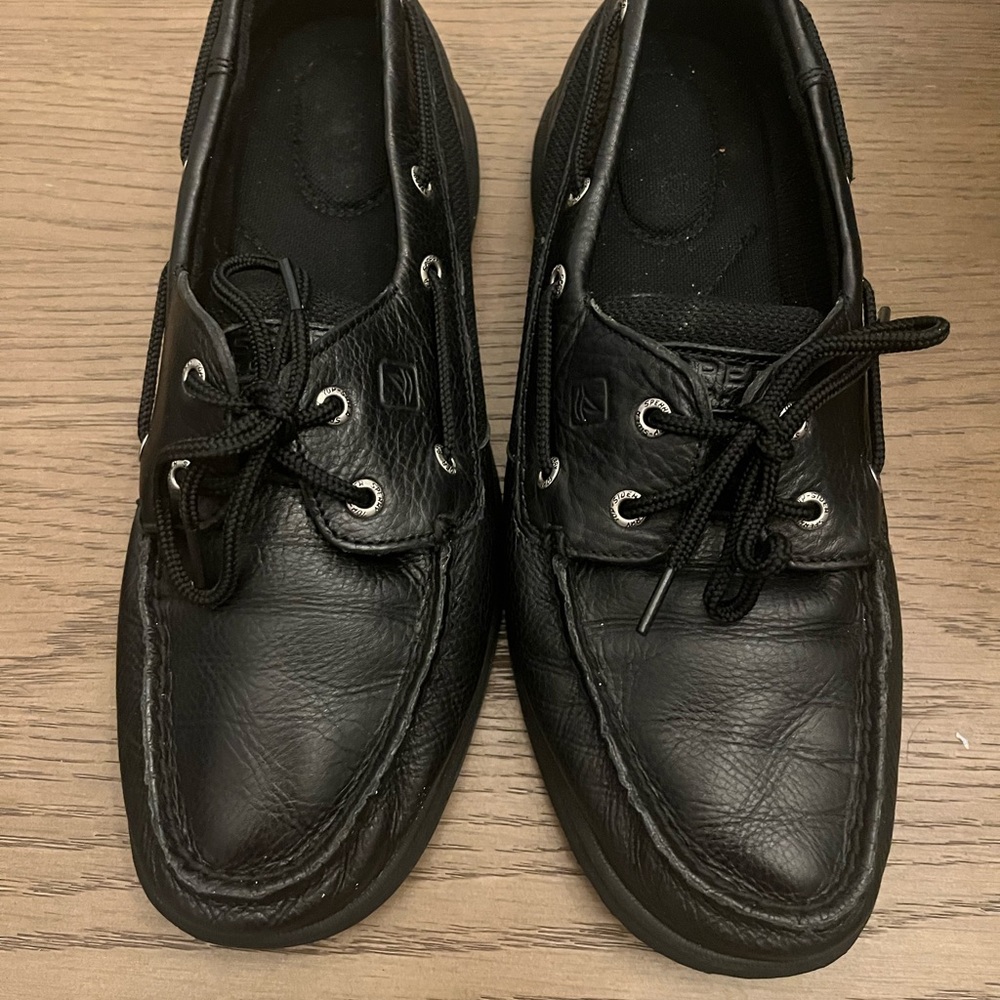 Sperry Black Leather Boat Shoes